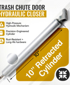 Trash Chute Door Hydraulic Closer. 10 Inch Retracted Piston Pump for Bottom & Side Hinged Laundry and Garbage Doors