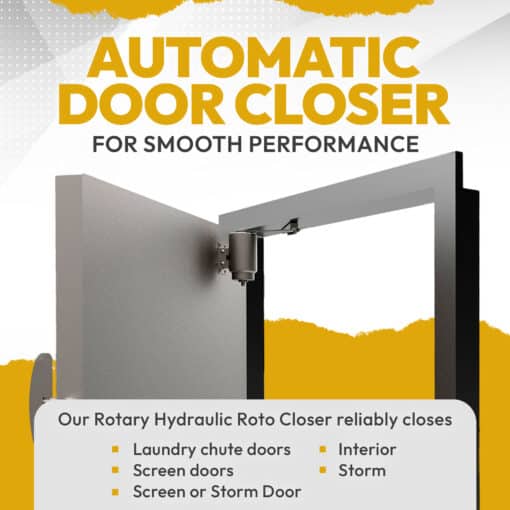 Rotary Hydraulic Roto Door Closer for Laundry & Trash Chutes – Heavy Duty Adjustable Spring Closure Kit for Screen & Storm Doors – Commercial & Residential Use – Universal Fit