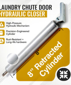 Laundry Chute Door Closer. 8 inch Hydraulic retracted Piston Pump with Bracket & Clevis Parts for Side & Bottom hinged Trash Intake Doors.
