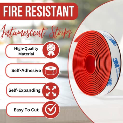 Intumescent Smoke Seal Strip Tape – Flexible Expanding Fire Door Strips with 3M Tape 9 Foot Graphite & Rubber Composite Material - Smoker Gasket Seal Strip for Fire Rated Windows & Steel Doors