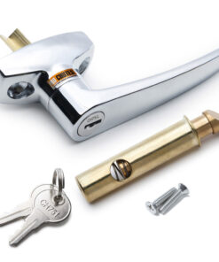 Trash Chute ADA L Handle - Universal Fit for Laundry and Linen Doors with V Spindle for Bottom & Side hinged Doors. Handicap Approved Universal Locking Chrome Knob Hardware Parts